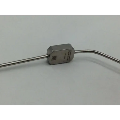 Stainless steel jako suction tube with curved slender shaft and engraved rectangular housing for medical use