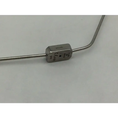 Stainless steel jako suction tube with curved slender shaft and engraved rectangular metallic handle for surgical use