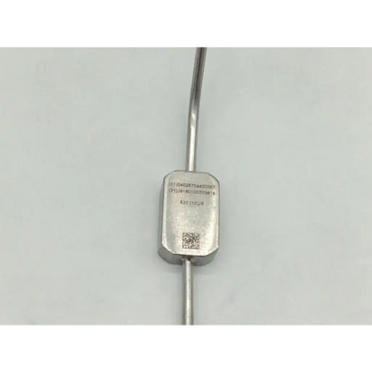 Silver metallic sensor with engraved serial numbers and qr code on the back of jako suction tube rectangular body