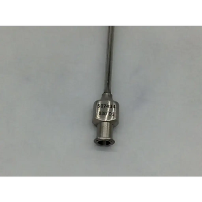 Silver stainless steel abraham laryngeal syringe cannula with luer lock engraved serial 507434 model 830 d3