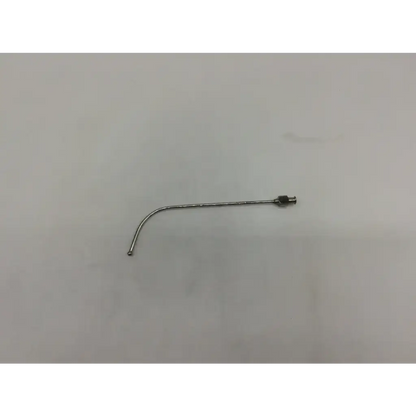 Slender curved metal abraham laryngeal syringe cannula with threaded luer lock connector and small spherical tip