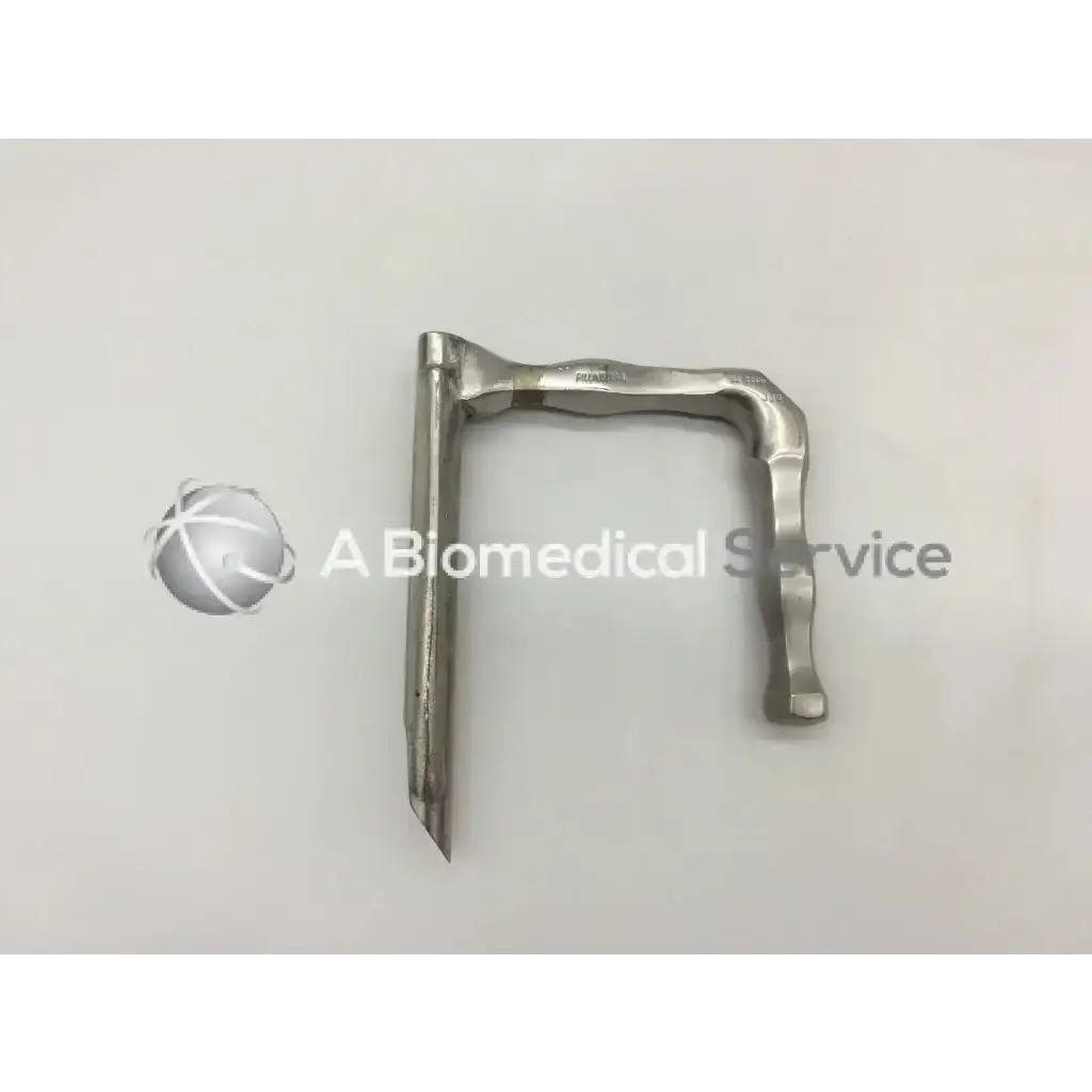 Silver metallic surgical retractor with curved l-shaped design and textured edges for tracheacsope adult ac5-339 use