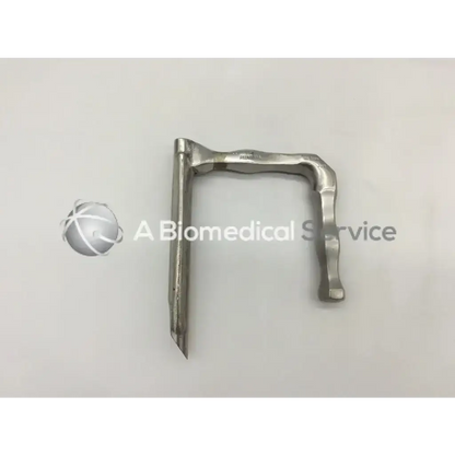 Silver metallic surgical retractor with curved l-shaped design and textured edges for tracheacsope adult ac5-339 use
