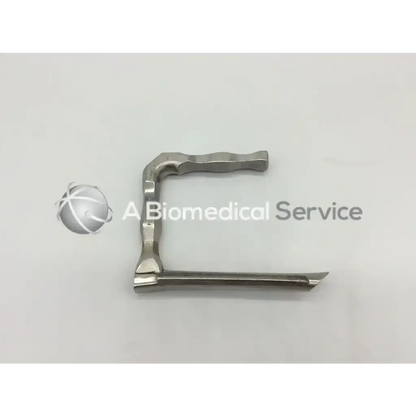 Stainless steel surgical micro adult laryngoscope retractor with curved handle and straight angled blade