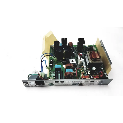 Green circuit board with black capacitors copper windings and silver metal components on metallic chassis for planmeca intra psu2