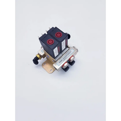 Industrial-grade dual solenoid valve assembly with black housing red caps and brass fittings by pneutal pneumatic equipment for syneron candela velashape