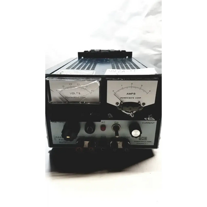 Black power mate corp power supply 105-125v with silver analog voltmeter and ammeter dials for precise monitoring