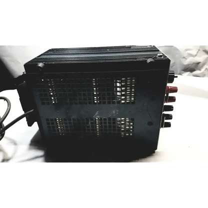 Black metal power mate corp power supply 105-125v with grid vent and red black side knobs for audio amplification