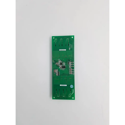 Green rectangular printed circuit board with silver soldered components and white labeling for power systems lcd display inverter