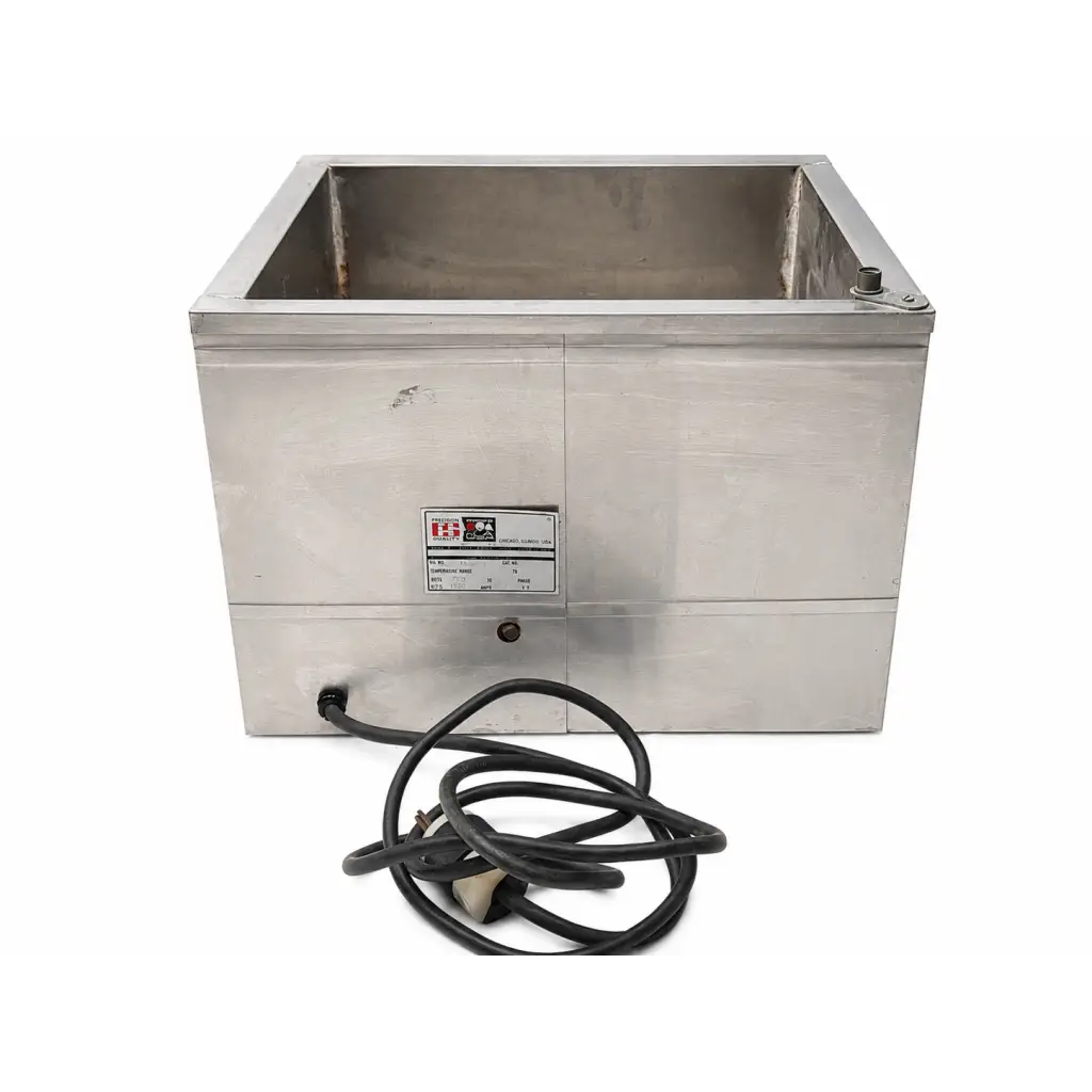 Stainless steel precision scientific thelco model 83 laboratory water bath with rectangular basin and black power cord