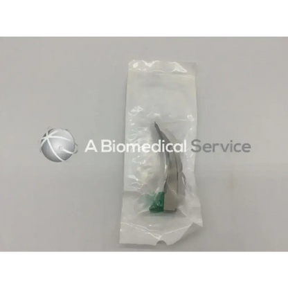 PremierPro 6243 disposable fiber optic laryngoscope blade with metallic curved blade and green handle in clear packaging