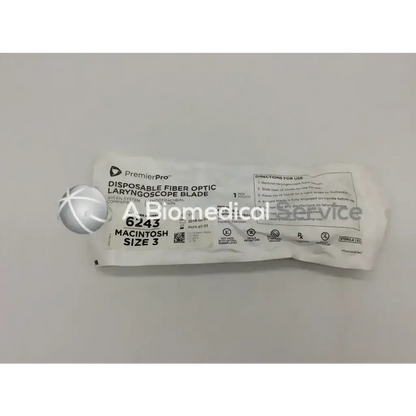 PremierPro 6243 disposable fiber optic laryngoscope blade size 3 in sterile white packaging for Macintosh use