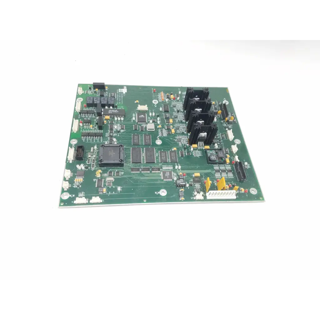 Green rectangular processor control circuit board rev h bbca1-11 with black and yellow electronic components