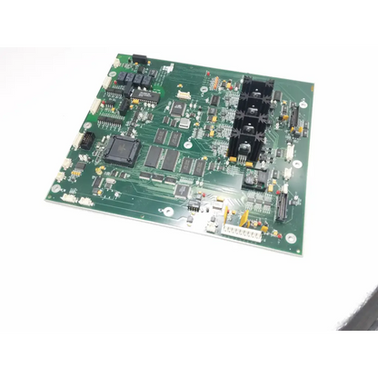 Green printed circuit board with black integrated circuits and connectors for processor control rev h bbca1-11