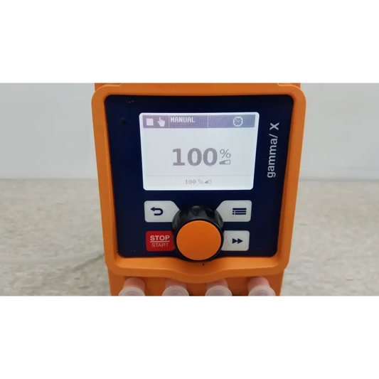 Orange prominent gamma x gmxa 1009 solenoid diaphragm metering pump control panel with digital display and manual mode knob