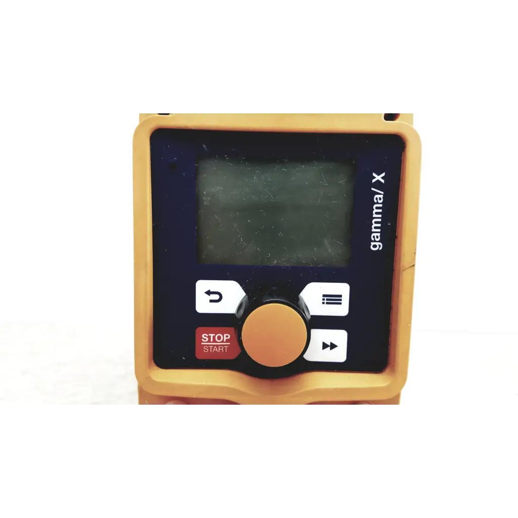 Orange-cased gamma x digital stopwatch with black display and white buttons for prominent diaphragm metering pump use