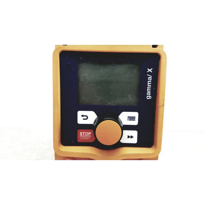 Orange-cased gamma x digital stopwatch with black display and white buttons for prominent diaphragm metering pump use