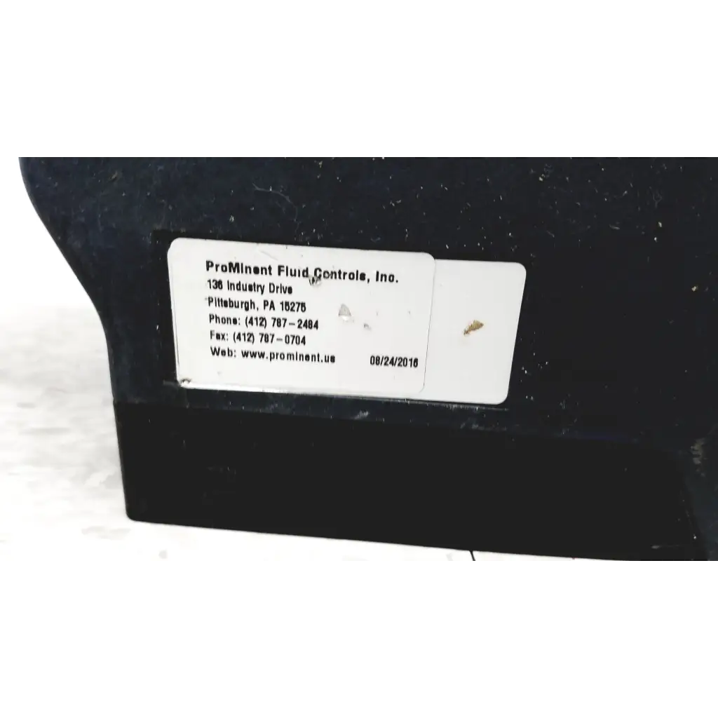 Black prominent gamma x gmxa 1602 solenoid diaphragm metering pump with white label from prominent fluid controls inc
