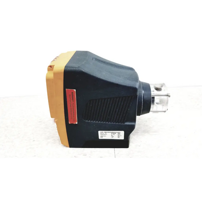 ProMinent gamma x gmxa 1602 diaphragm metering pump with black and yellow industrial laser scanner and transparent lens housing