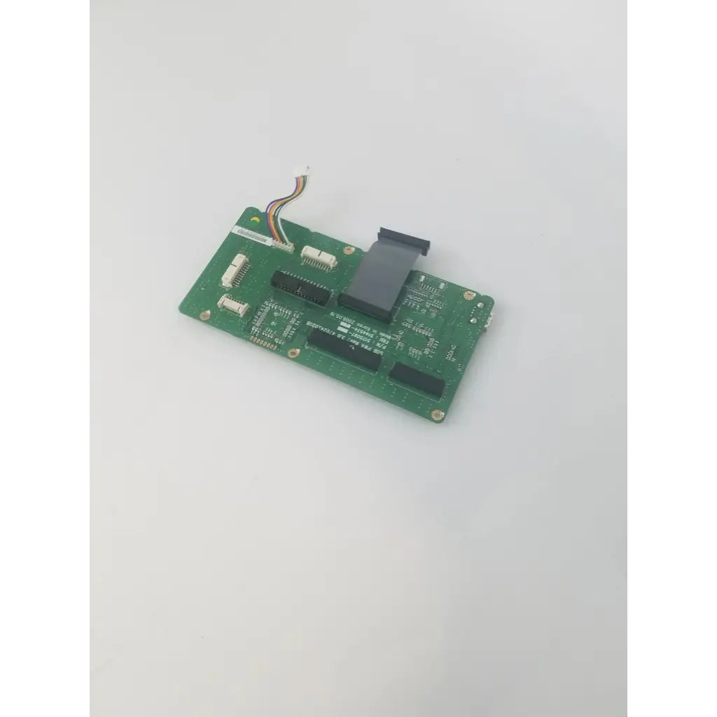 Green rectangular usb control board with black integrated circuits and multicolored ribbon cable pwa rev 3.0