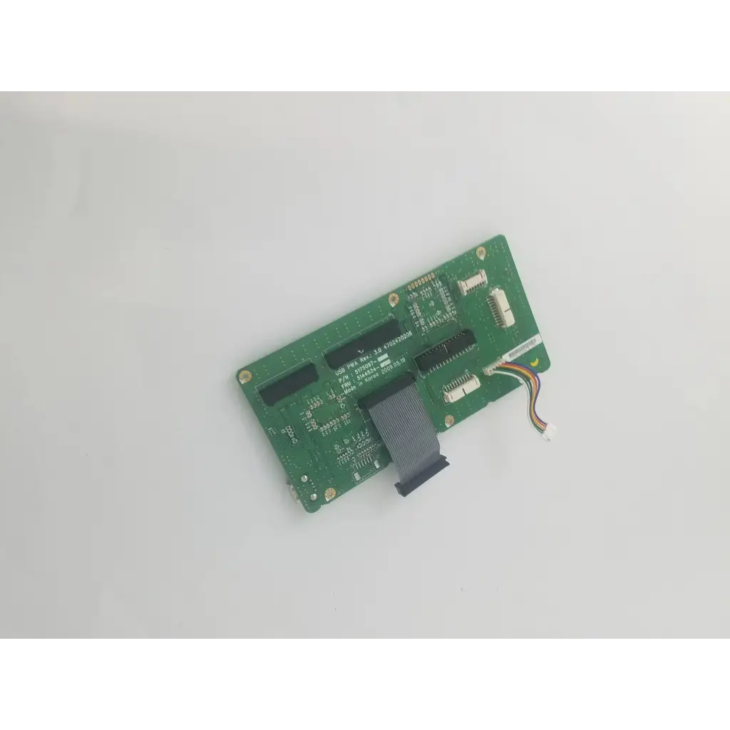 Green rectangular usb control board with black components and flexible ribbon cable pwa rev 3.0 model 4702420206