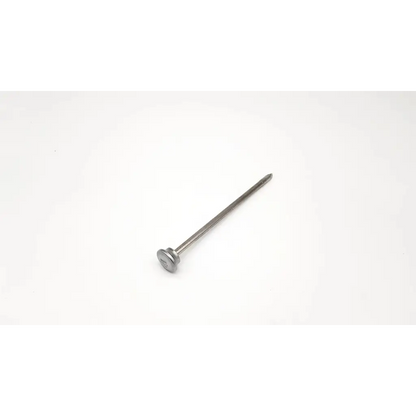 A metallic nail resembling the wolf laparoscopic 7mm pyramidal tip trocar with a flat head and slender shaft