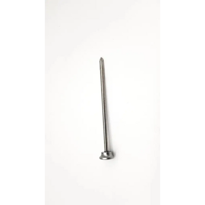 A sleek metallic wolf laparoscopic 7mm trocar with a rounded base and pointed pyramidal tip surgical pin