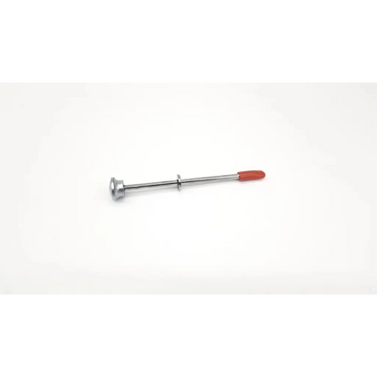 Silver metal screwdriver with red rubberized handle and flat circular head for wolf surgical 5.5mm trocar 8351.122