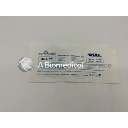 Silver spherical medical device with white elastic band for rapid trauma single patient use laryngoscope blade
