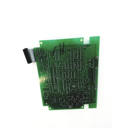 Green rev 2a pcb circuit board with silver conductive traces and black ribbon cable connector for electronic use