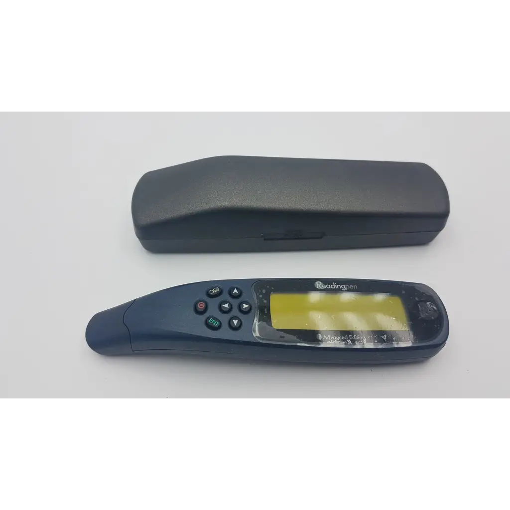 Black readingpen advanced edition handheld scanner with yellow screen and circular navigation buttons for reading assistance