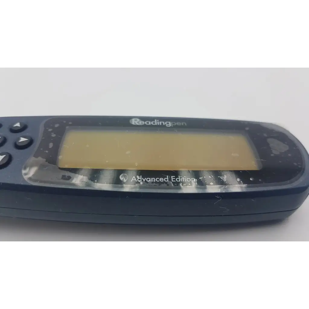 Dark blue plastic readingpen advanced edition with rectangular screen and directional buttons for easy navigation