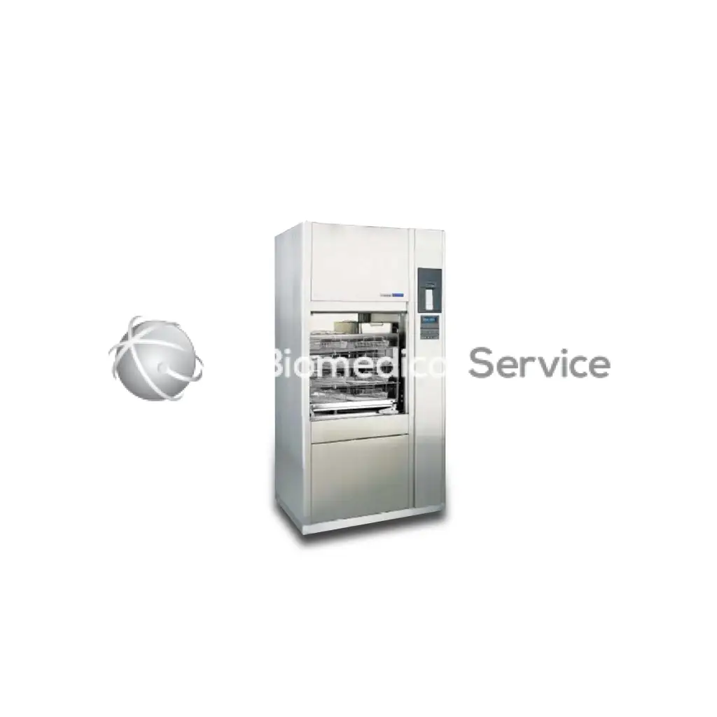 Reliance 444 Series stainless steel industrial autoclave with multiple wire racks and digital control panel on the right side