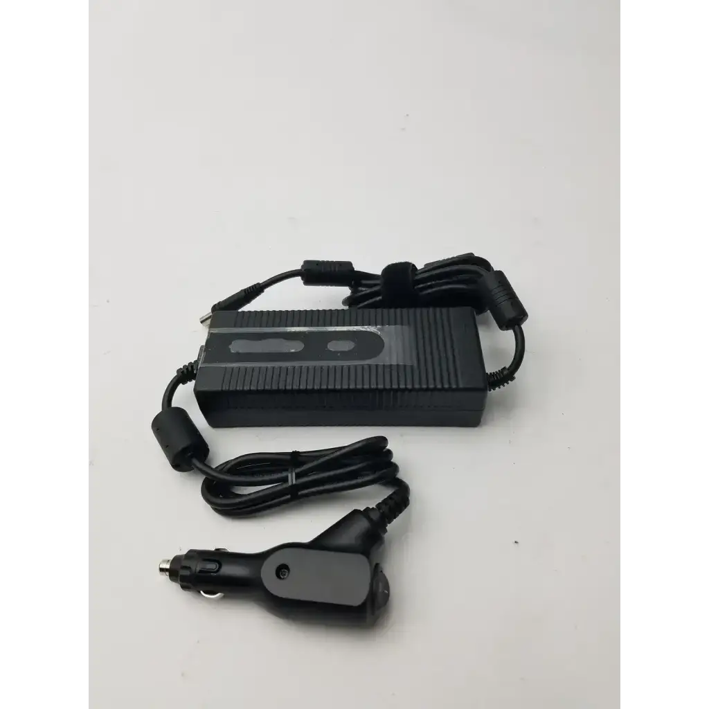 Black plastic resmed 90w 90w dc adapter r370-7231 with car adapter and coiled cables for laptop charging