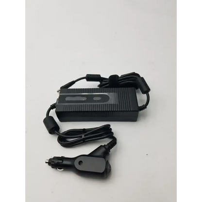 Black plastic resmed 90w 90w dc adapter r370-7231 with car adapter and coiled cables for laptop charging