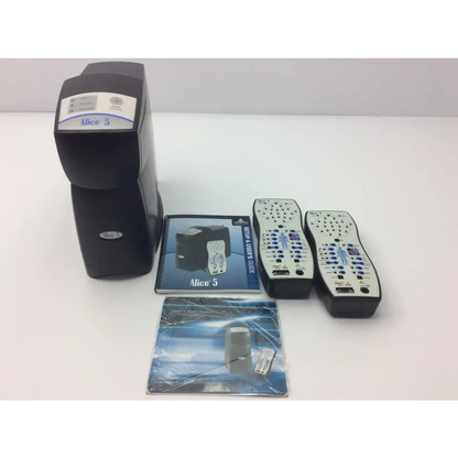 Black alice 5 barcode scanner with silver accents and digital display used in respironics sleep diagnostic equipment guide