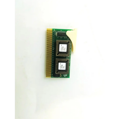 Rev a 0388-00-0574 green circuit board bbcb3-10b with two black integrated circuits and gold edge connector