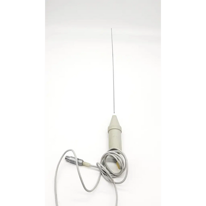 Gray plastic-handled richard wolf 2167.30 lithotripter probe with thin metallic tip and coiled gray cable lithotripter probe da46-34