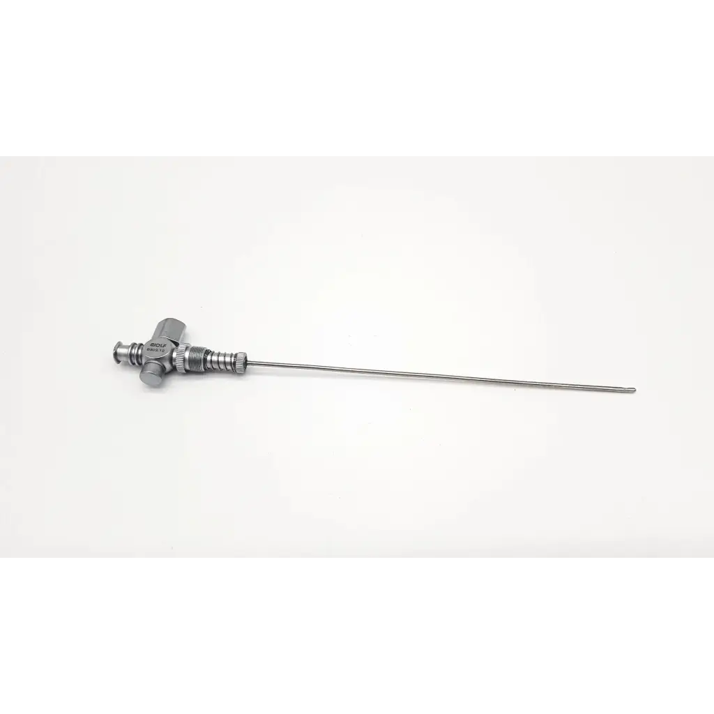 Silver richard wolf 8302.12 trocar needle with 2.1mm slender shaft and t-shaped threaded metallic handle