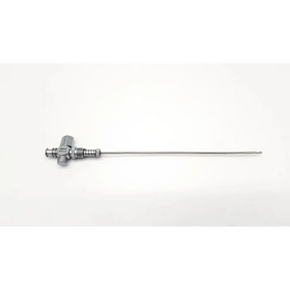 Silver richard wolf trocar needle with slender metallic shaft and cross-shaped handle featuring threaded connections