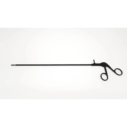 Black richard wolf 8383.12 laparoscopic insulated punch with long slender shaft and curved handle for surgery