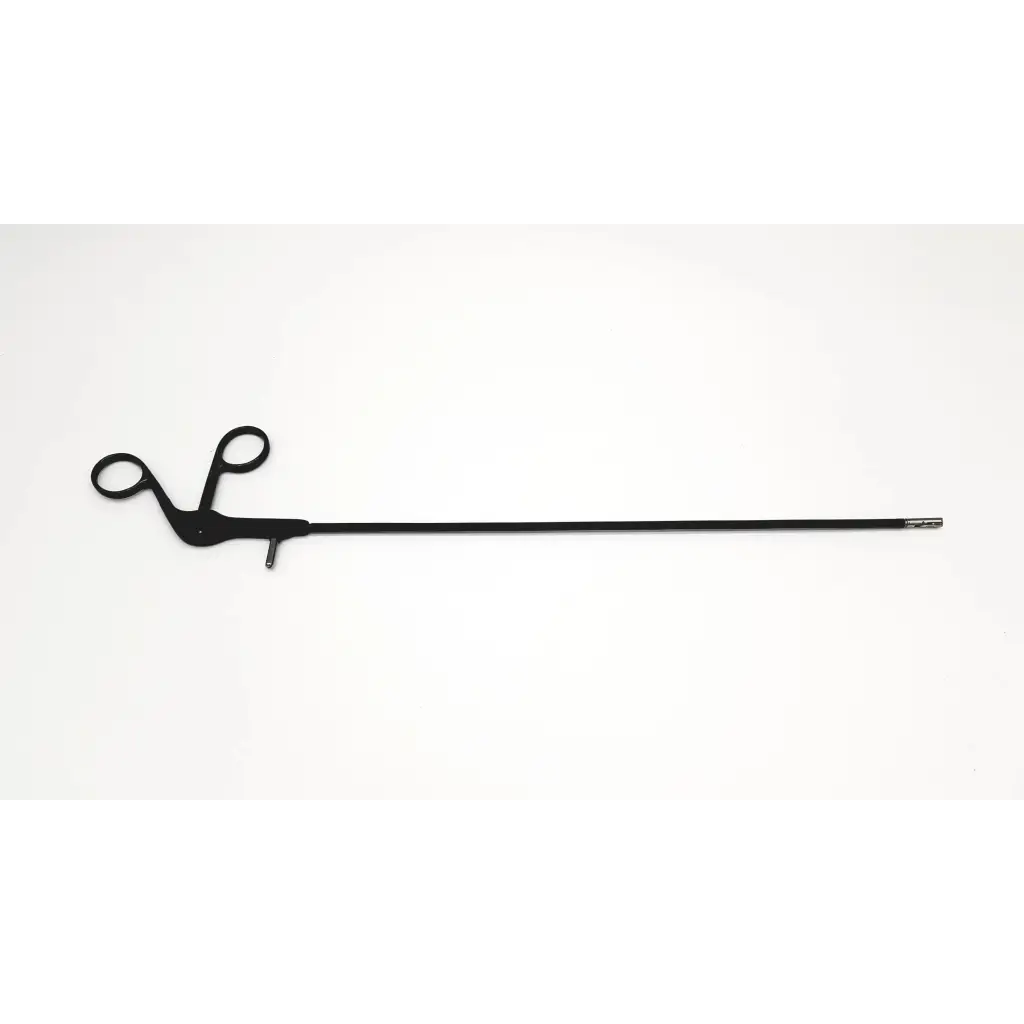 Richard Wolf 8383.12 black laparoscopic insulated punch with long handle and two circular finger loops at the head