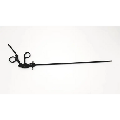 Black Richard Wolf 8383.127 endoscopic double action short cup surgical instrument with slender shaft and circular finger loops