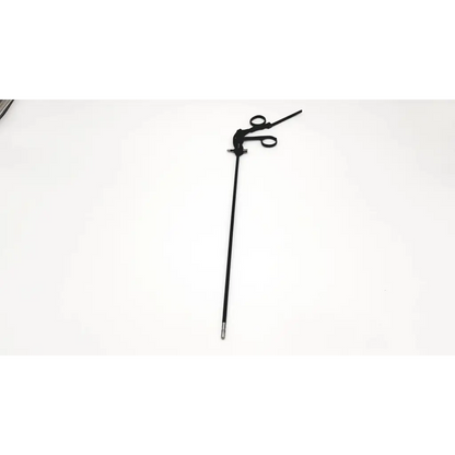 Black Richard Wolf 8383.127 endoscopic double action forceps with long handle and curved cutting double action short cup blades