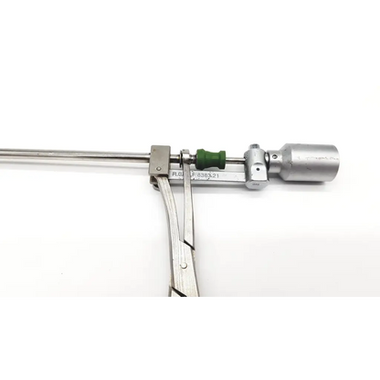 Silver richard wolf 8383.21 kleppinger bipolar forceps insert with green rubber grip and metallic handle