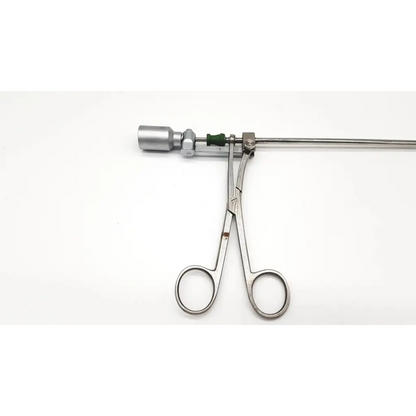 Silver kleppinger bipolar forceps insert with long slender shaft and curved handles by richard wolf model 8383.21