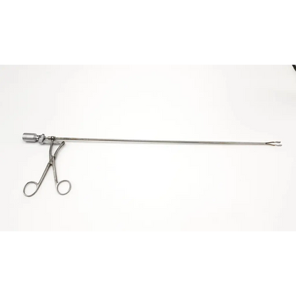 Silver kleppinger bipolar forceps insert with long slender shaft and curved clamping jaws for precision surgery