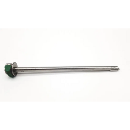 A metallic surgical screw with green plastic handle and threaded tip for richard wolf 25.5fr outer sheath use