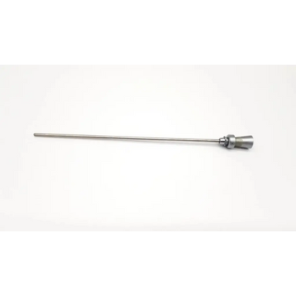 Silver metallic richard wolf 3.1mm cannula with long slender shaft and cylindrical handle surgical instrument