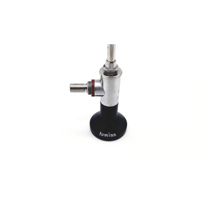 Black and silver richard wolf 25° cystoscope da24-16 with cylindrical metallic lumen device and lumina engraving